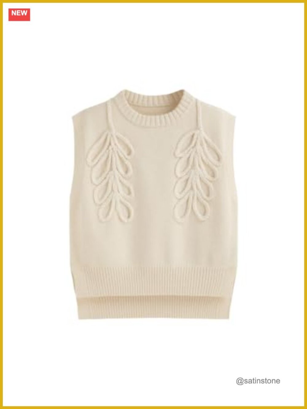 Cable Knit Sweater Vest Sleeveless Round Neck Loose Fit Knit Top